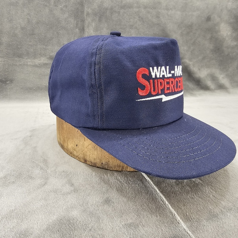 Vintage Wal-Mart Supercenter Trucker Hat Navy Blue Snapback Retro Logo Cap View 6